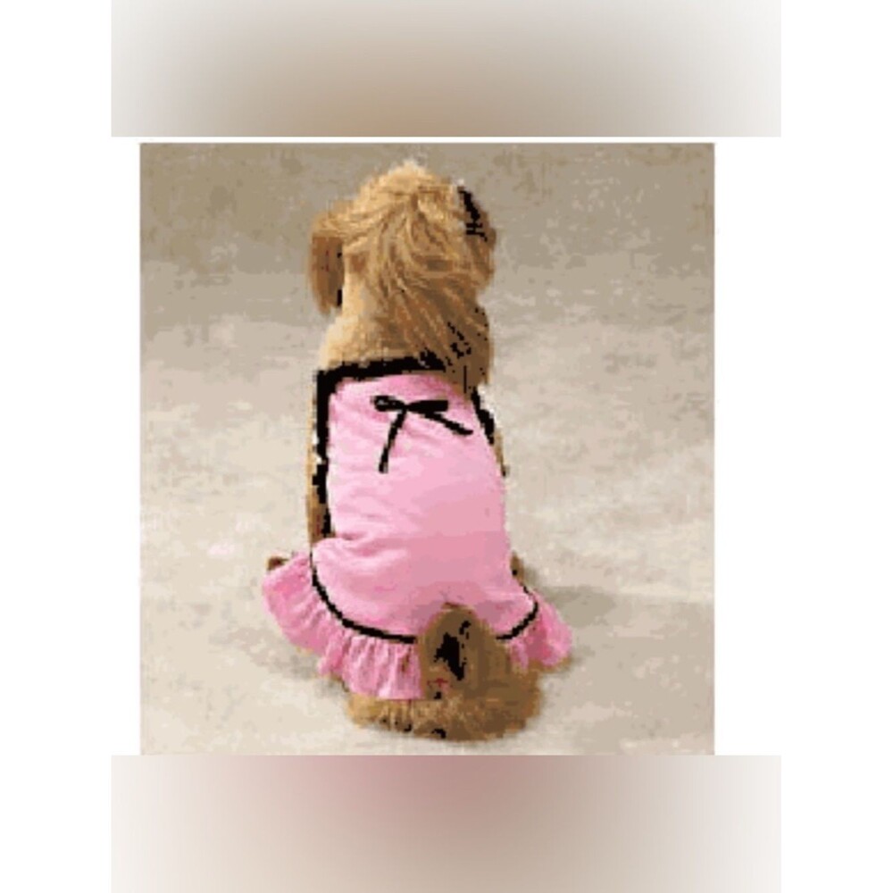 Pink Ruffles and Ribbons Dog Dress with Black Trim